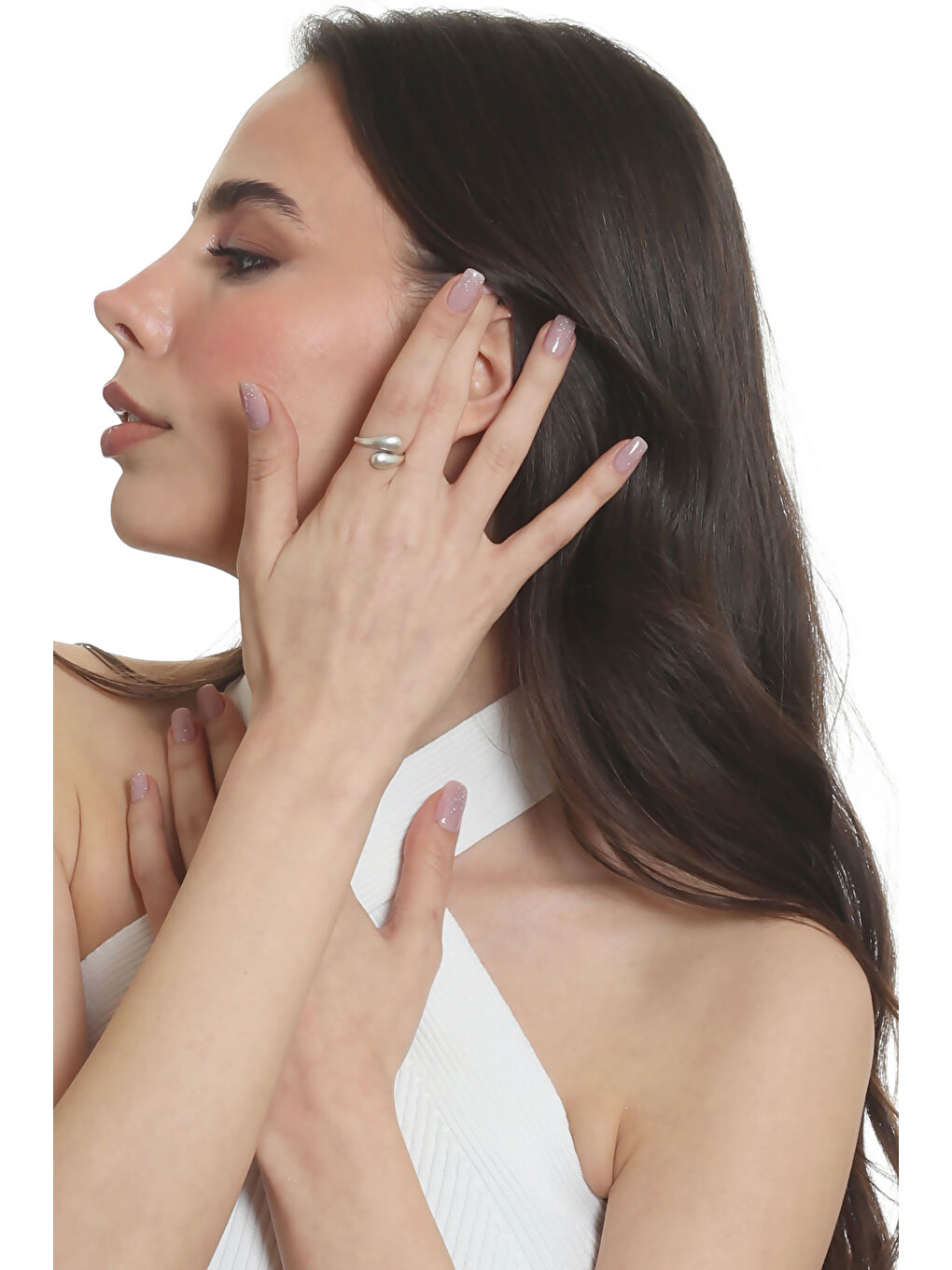 Gri Kadın Minimalist Tarz Dolama Model Ayarlanabilir Su Damlası Yüzük-5