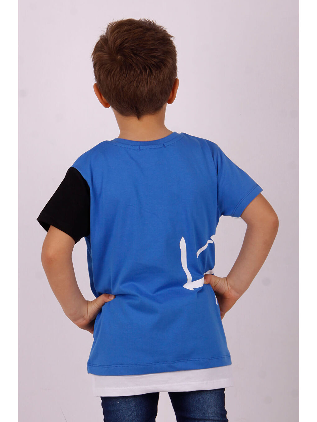 Mavi Erkek Çocuk Tek Kol Garnili Tişört-2