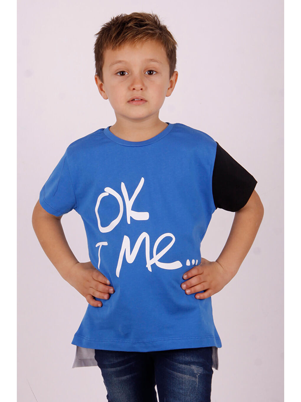 Mavi Erkek Çocuk Tek Kol Garnili Tişört-3