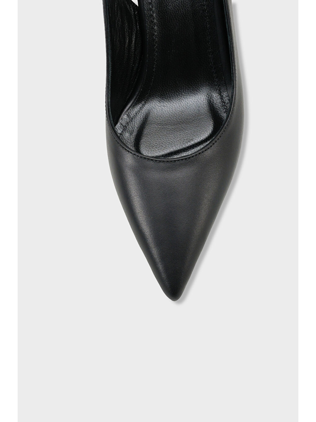 Siyah Steffi Hakiki Deri Sivri Burunlu Orta Topuklu Yandan Tokalı Arkası Açık Kadın Ayakkabı-2