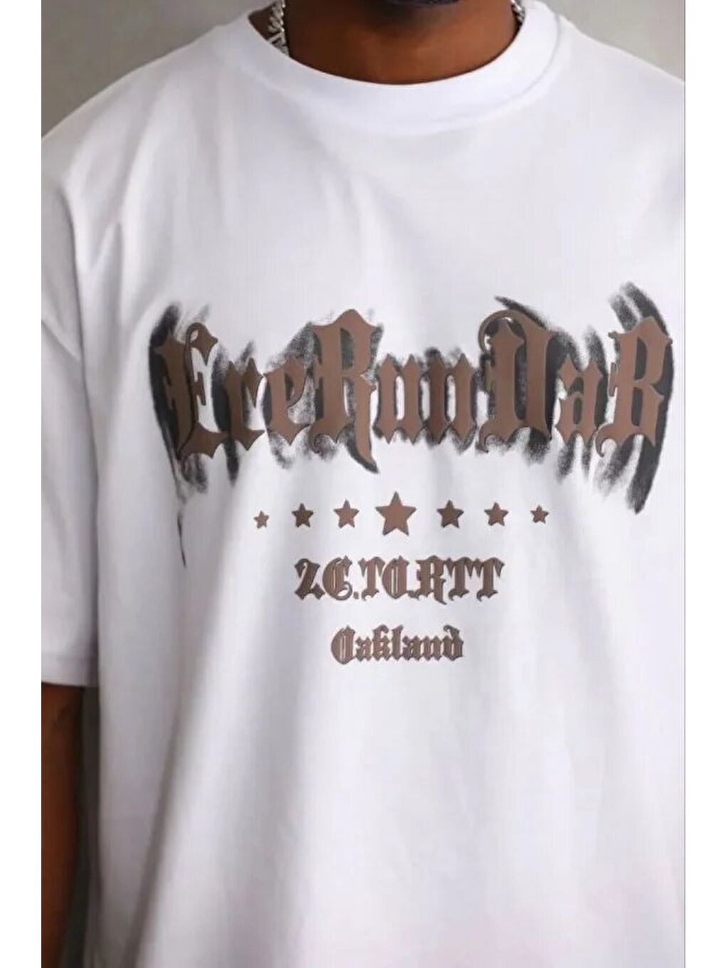 Beyaz Erkek Baskılı Tişört-1