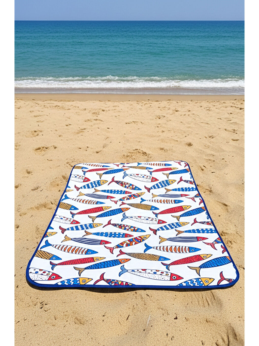 Beyaz Katlanabilir Su Geçirmez Plaj Halısı Kamp Bahçe Balkon Matı 01 Balık-1