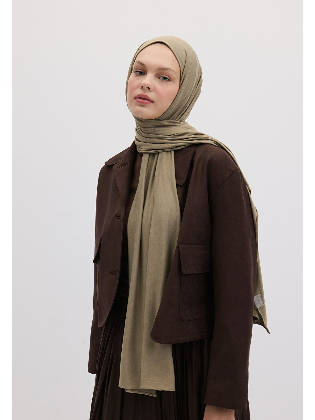 Bambu Penye Şal Puslu Yeşil-1