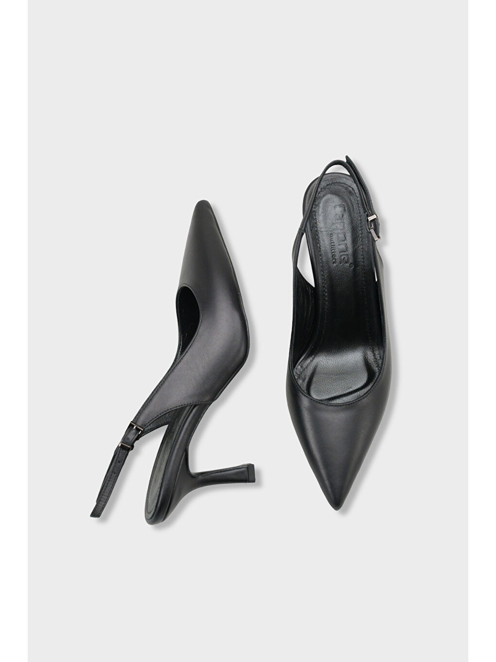 Siyah Steffi Hakiki Deri Sivri Burunlu Orta Topuklu Yandan Tokalı Arkası Açık Kadın Ayakkabı-4