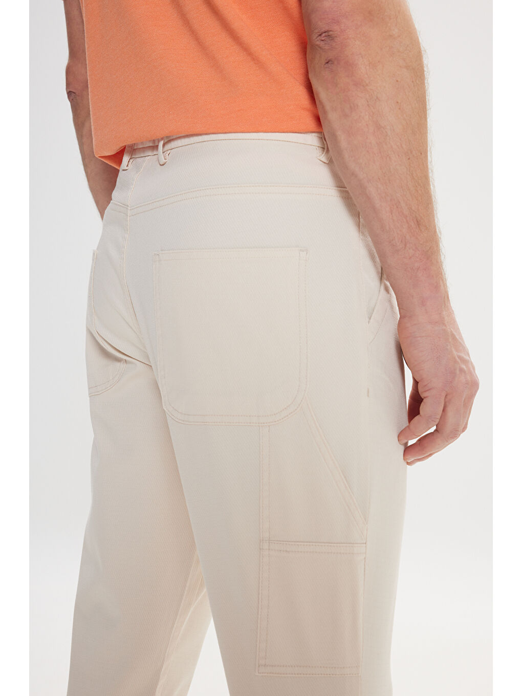 Erkek Bej Oversize Bol Kesim Beli Bağlamalı Pamuklu Esnek Armürlü Yan Cepli Pantolon-3