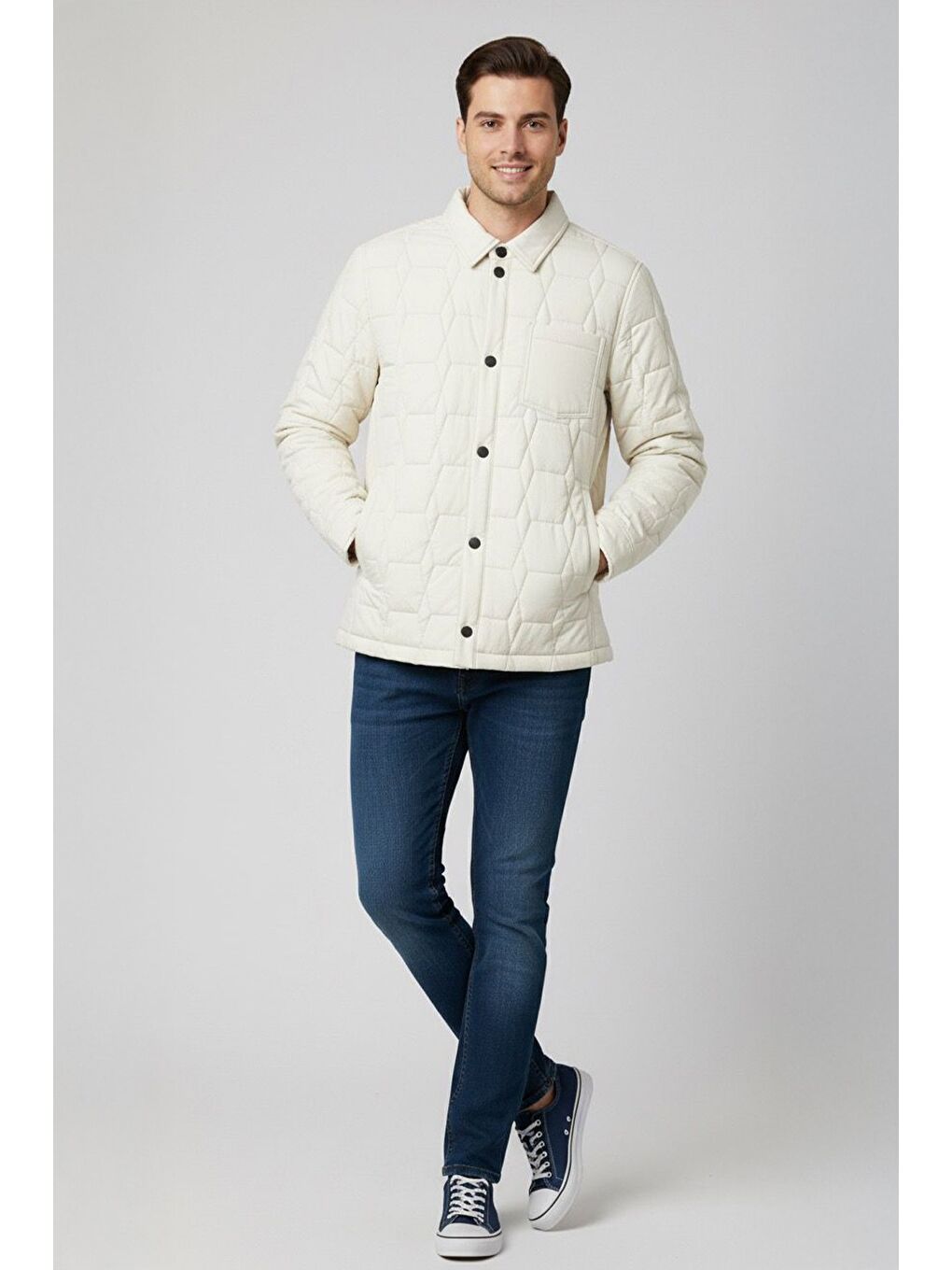 Bej Giotelli Taş Regular Fit Gömlek Yaka Desenli Erkek Mont Ceket-4