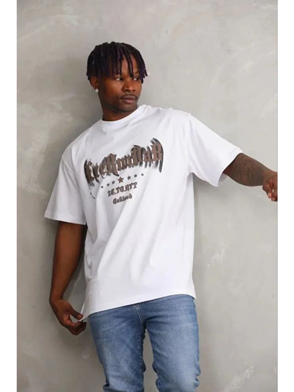 Beyaz Erkek Baskılı Tişört-3