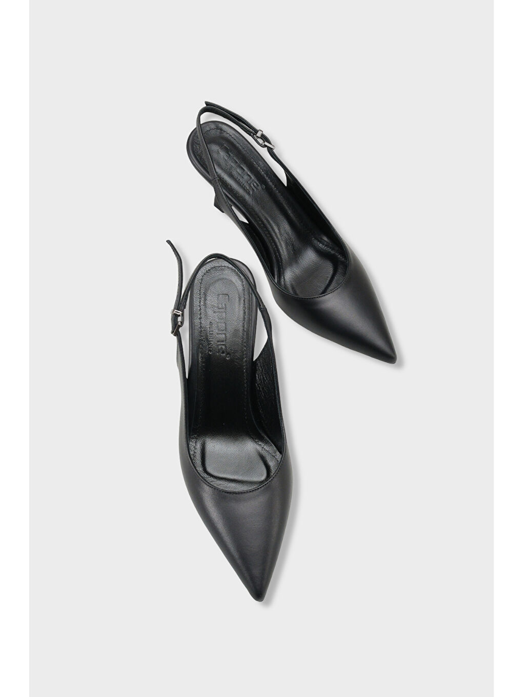 Siyah Steffi Hakiki Deri Sivri Burunlu Orta Topuklu Yandan Tokalı Arkası Açık Kadın Ayakkabı-5