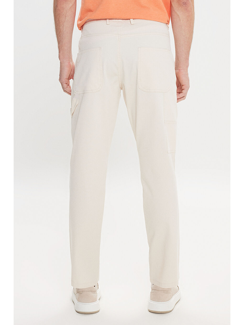 Erkek Bej Oversize Bol Kesim Beli Bağlamalı Pamuklu Esnek Armürlü Yan Cepli Pantolon-4