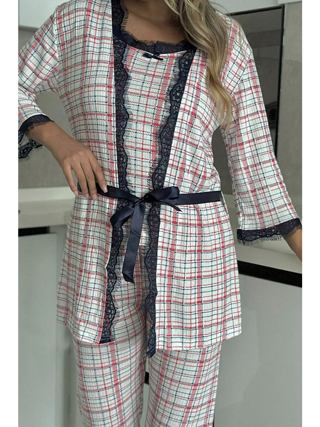 Kırmızı Desenli Üçlü Pijama Takımı Kirmizi - 28073-KIRMIZI-2