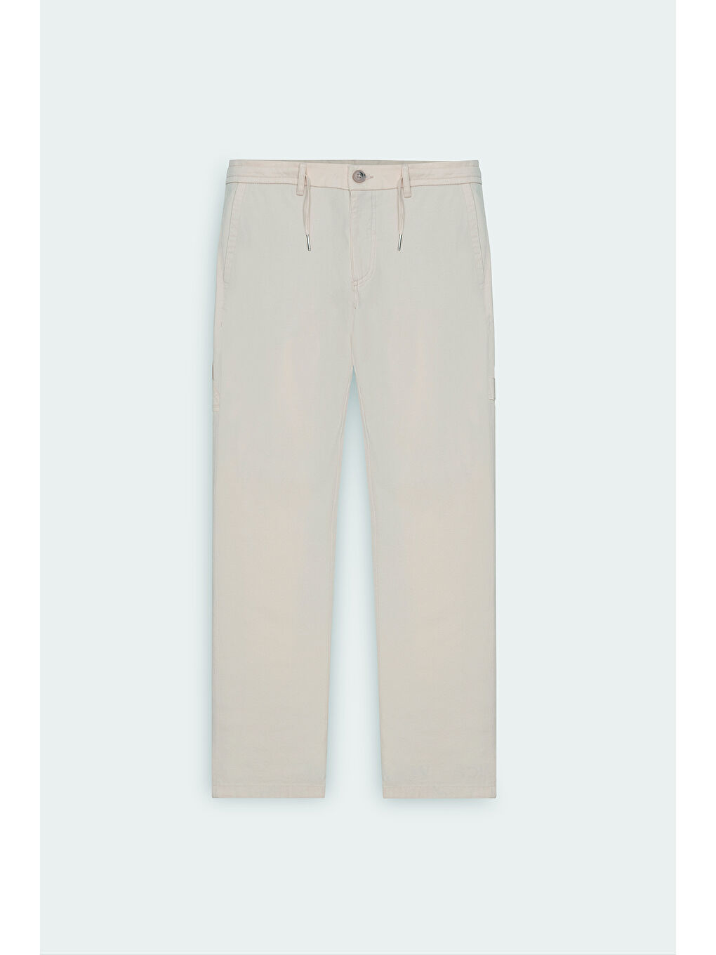 Erkek Bej Oversize Bol Kesim Beli Bağlamalı Pamuklu Esnek Armürlü Yan Cepli Pantolon-5