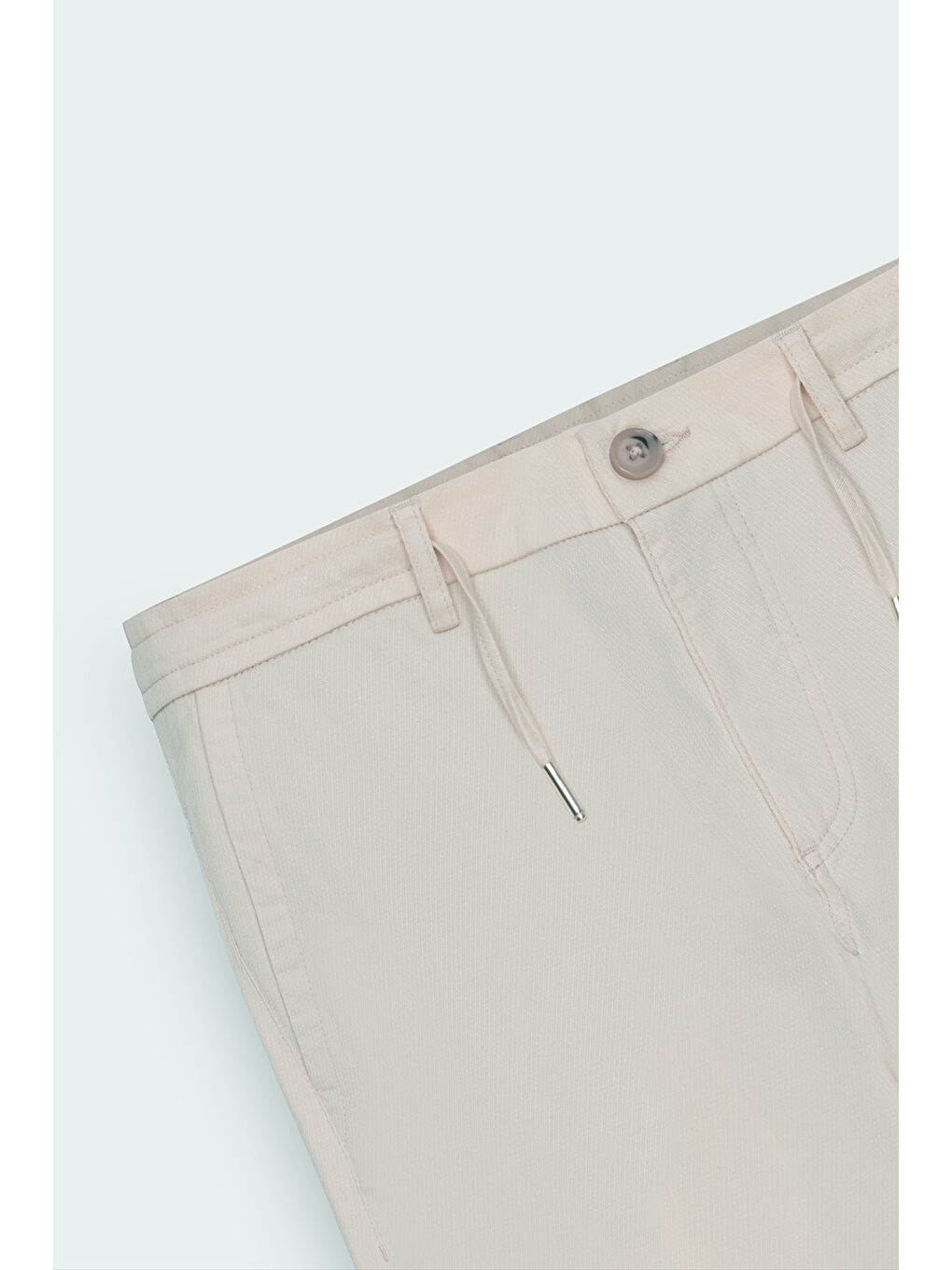 Erkek Bej Oversize Bol Kesim Beli Bağlamalı Pamuklu Esnek Armürlü Yan Cepli Pantolon-7
