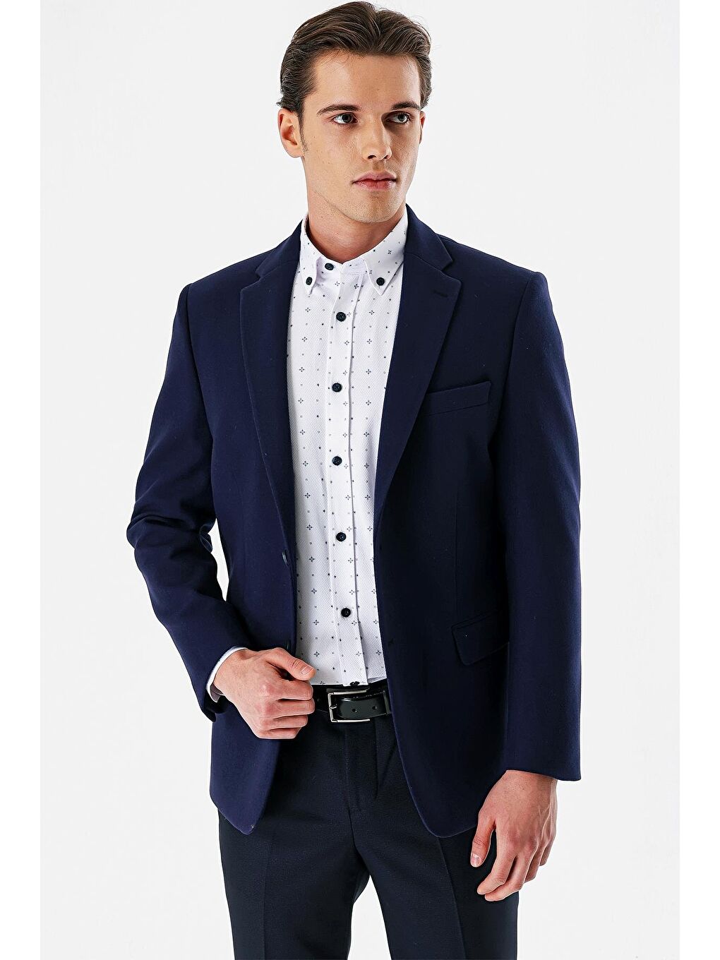 Koyu Lacivert Kaşe Mono Yaka Yünlü 6 Drop Comfort Fit Klasik Ceket 1002235140