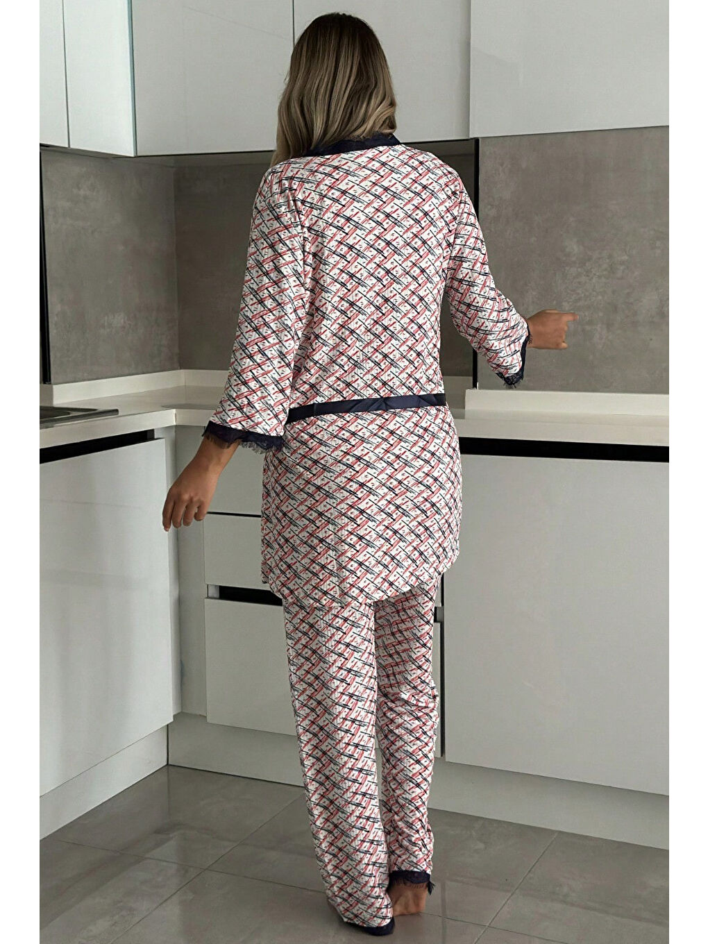 Kırmızı Desenli Üçlü Pijama Takımı Kirmizi - 28071-KIRMIZI-4