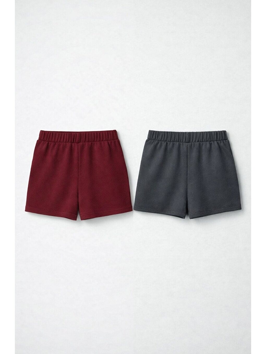 Gri 2li Set Genç Kız Beli Lastikli Basic Pamuklu Şort