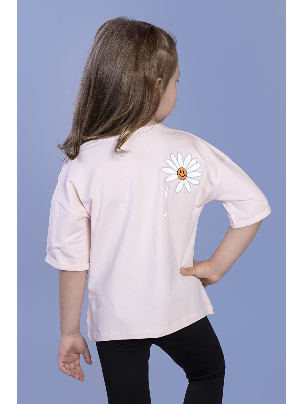Pembe Kız Çocuk Papatya Desenli Sweet Girls Baskılı Tişört-1