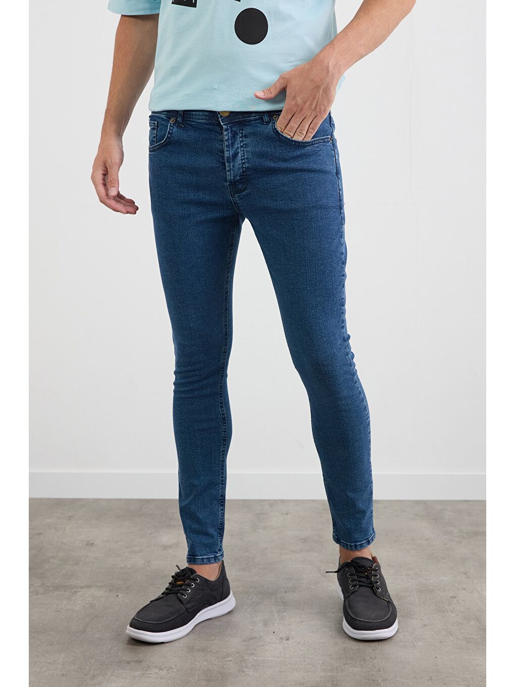Lacivert Fermuarlı Skinny Jean Pantolon