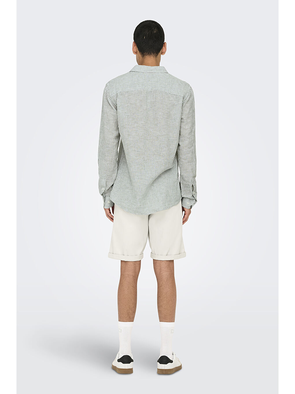 Bej Onscaiden Çizgili Pamuk ve Keten Karışımlı Slim Fit Gömlek 22026601-3