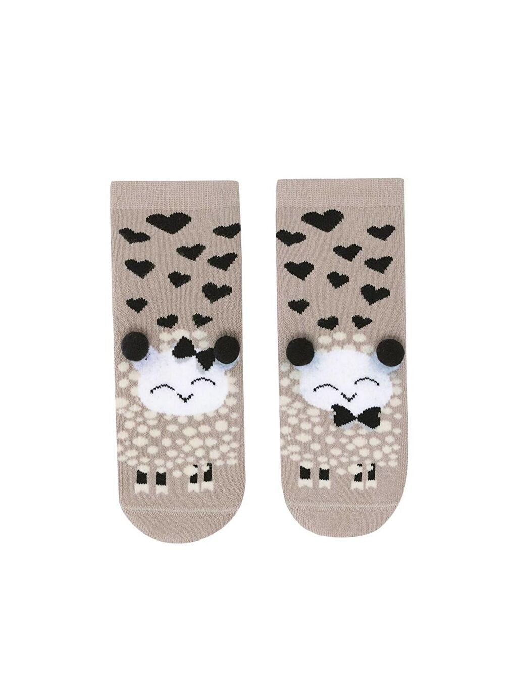 Bebek Sevimli Kuzucuk Desenli Soket Çorap Bej