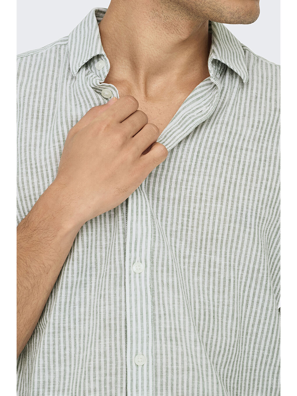 Bej Onscaiden Çizgili Pamuk ve Keten Karışımlı Slim Fit Gömlek 22026601-4