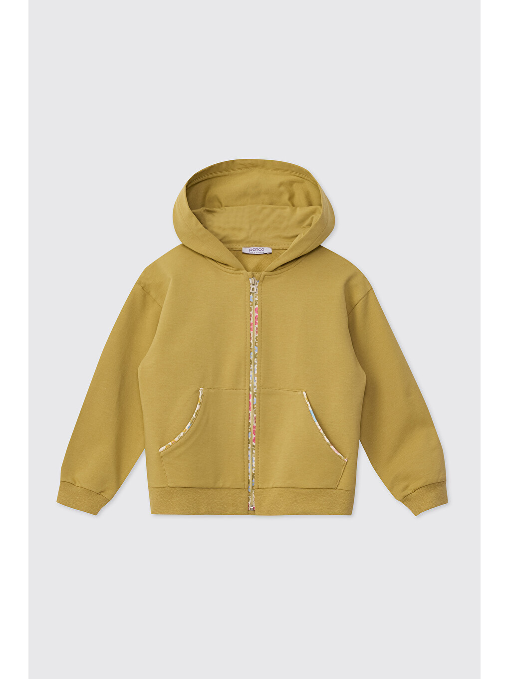 Kız Çocuk Kapüşonlu Fermuarlı Açık Yağ Yeşili Sweatshirt