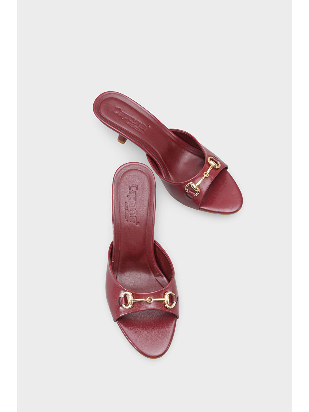 Bordo Irena Sivri Burunlu Metal Tokalı Orta Topuklu Kadın Terlik-5