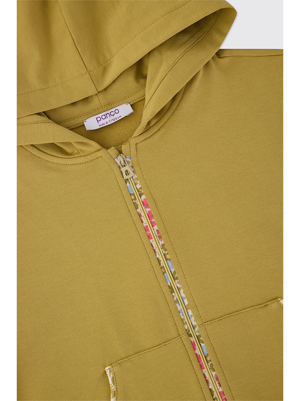 Kız Çocuk Kapüşonlu Fermuarlı Açık Yağ Yeşili Sweatshirt-2