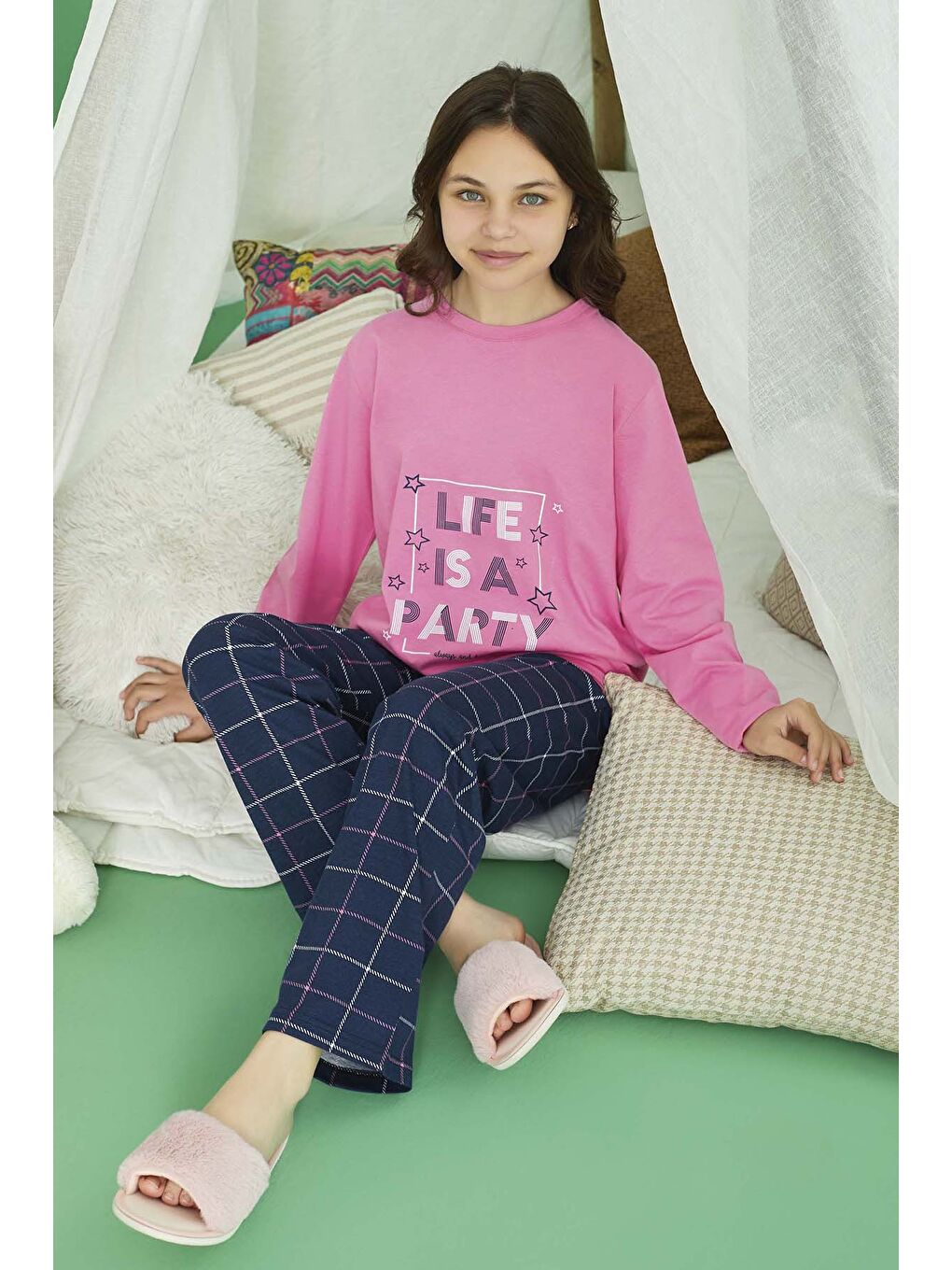Genç Kız Pamuklu Pijama Takımı 240772 Pembe