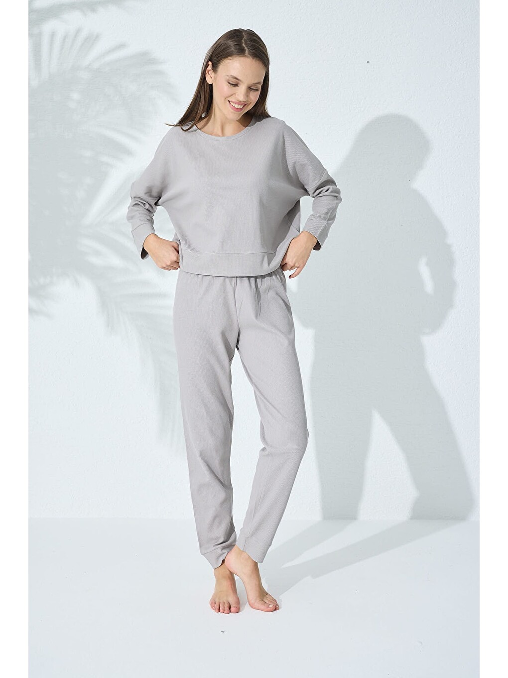 Gri Örme Pijama Takımı-1