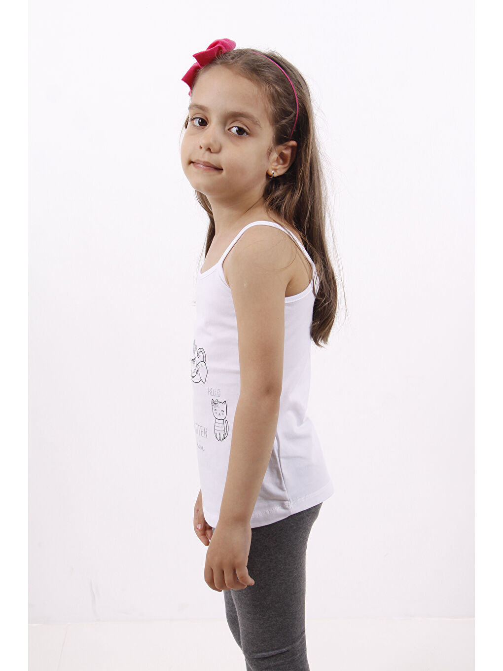 Beyaz Kız Çocuk Kedi Baskılı Atlet-1