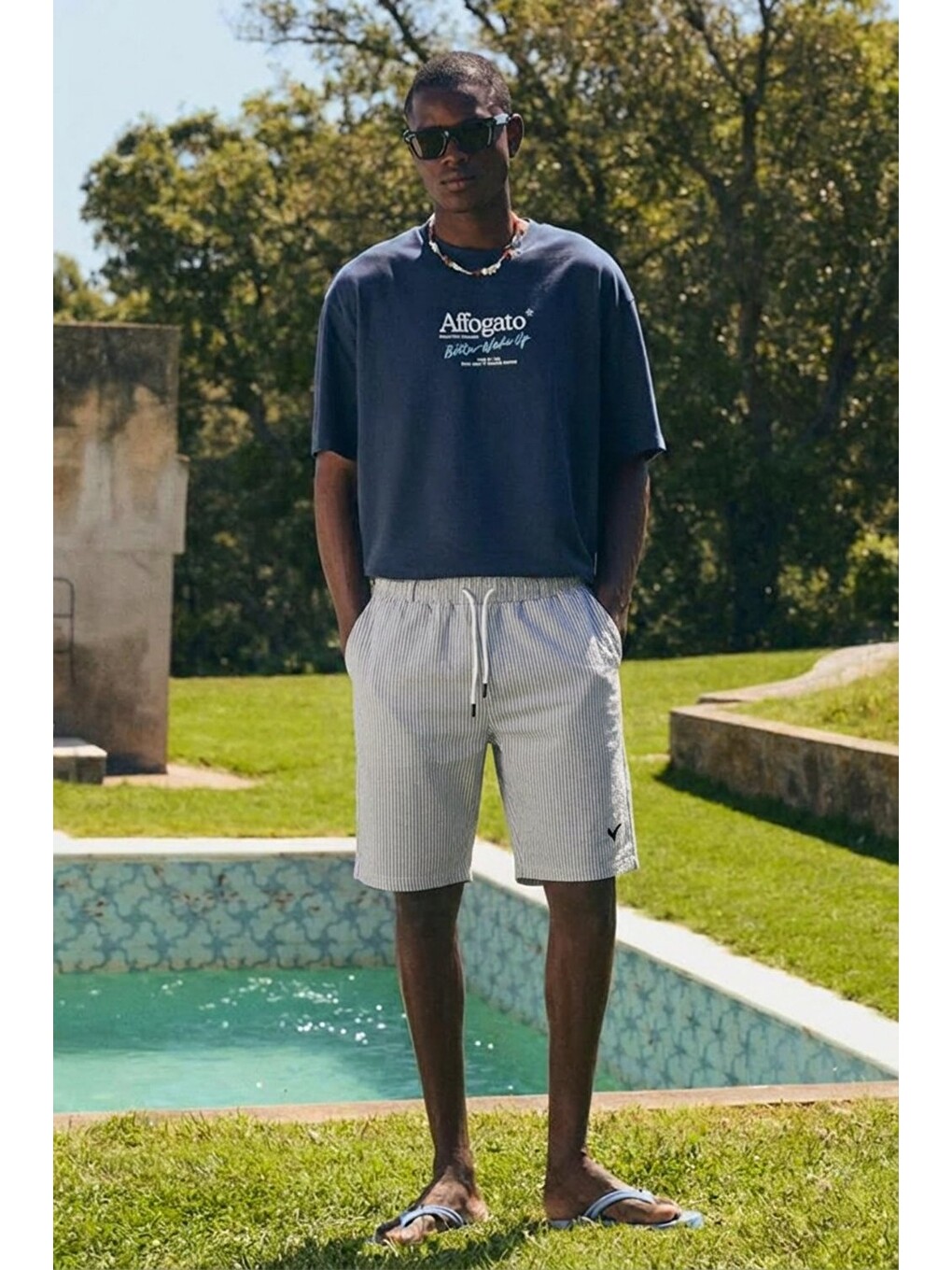 Erkek Relax Fit Beli Lastikli Çizgili Gri Jogger Şort