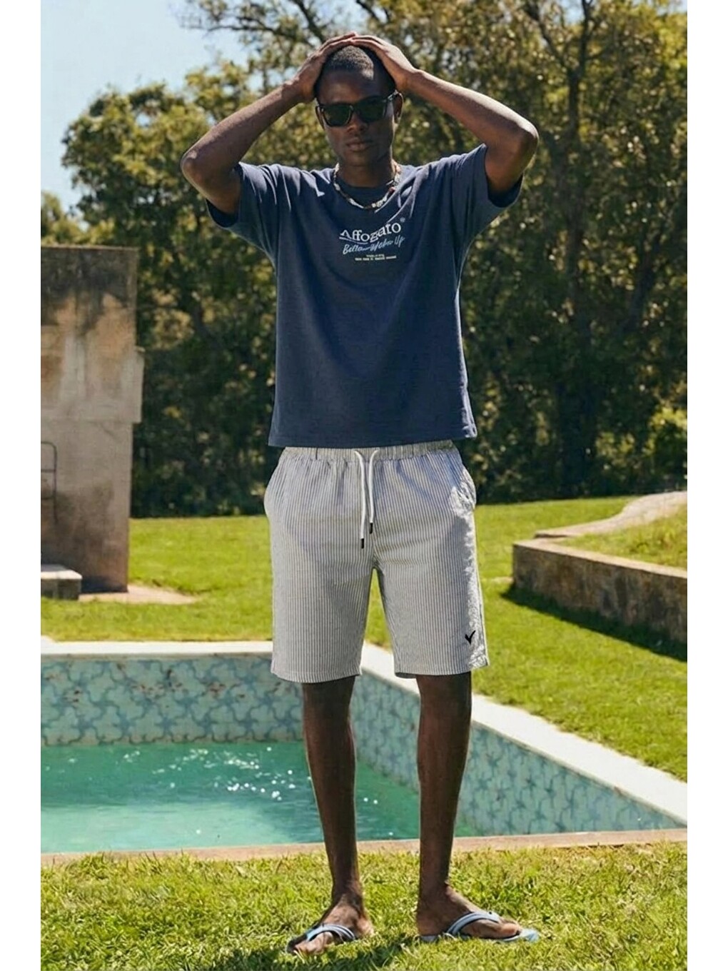Erkek Relax Fit Beli Lastikli Çizgili Gri Jogger Şort-1