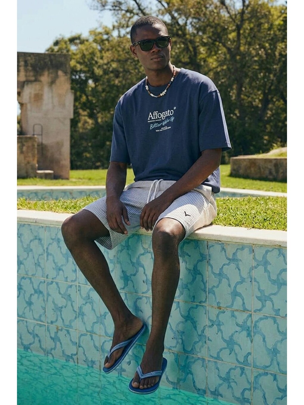 Erkek Relax Fit Beli Lastikli Çizgili Gri Jogger Şort-3