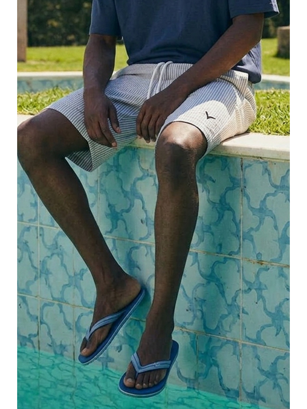 Erkek Relax Fit Beli Lastikli Çizgili Gri Jogger Şort-5