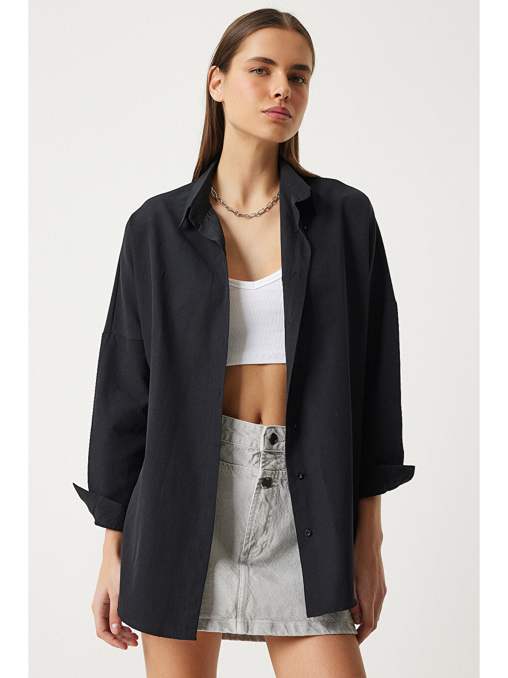 Siyah Oversize Basic Gömlek SİYAH LDD0003-1