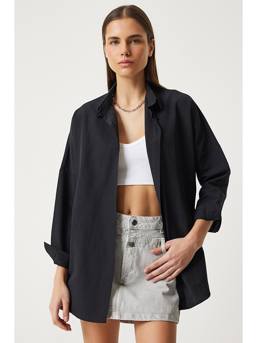 Siyah Oversize Basic Gömlek SİYAH LDD0003-2
