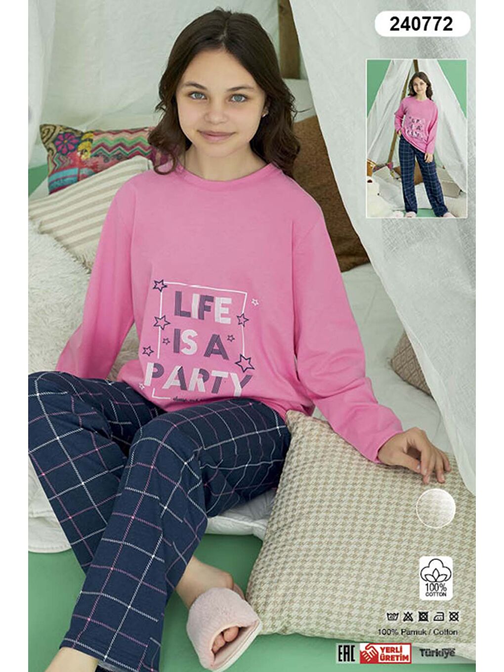 Genç Kız Pamuklu Pijama Takımı 240772 Pembe-2