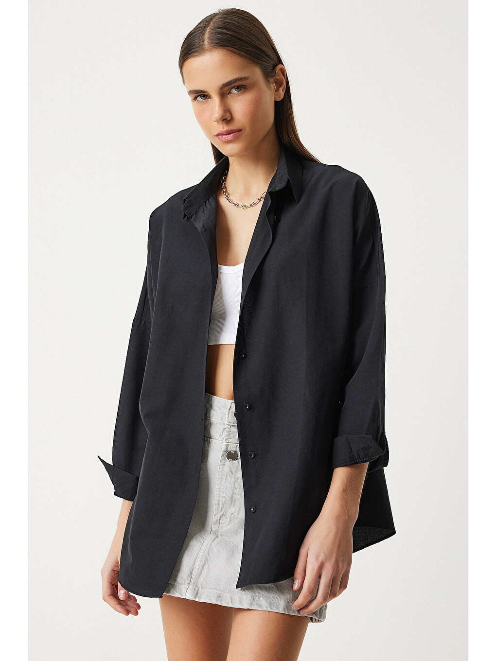 Siyah Oversize Basic Gömlek SİYAH LDD0003-3