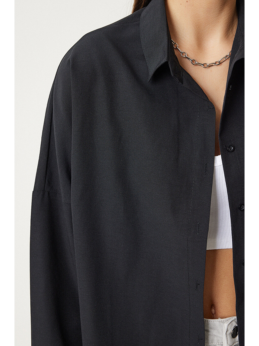 Siyah Oversize Basic Gömlek SİYAH LDD0003-4