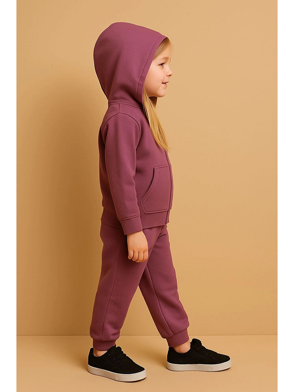 Mor Kapüşonlu Kız Çocuk Takım 20411-1-1