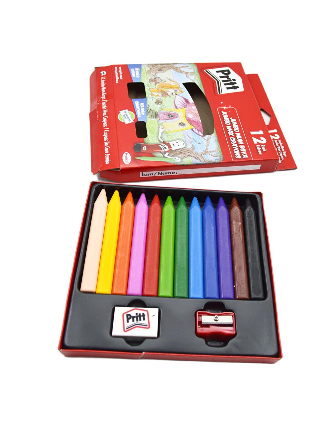 Karton Kutu Jumbo Üçgen Silinebilir Pastel Boya 12 Renk (1655739)-3