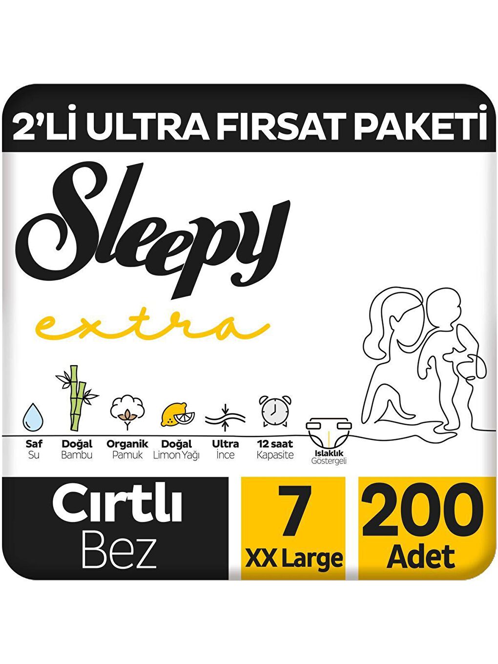 Sleepy Beyaz Extra Günlük Aktivite Ultra Fırsat Paketi Bebek Bezi 7 Numara Xxlarge 200 Adet