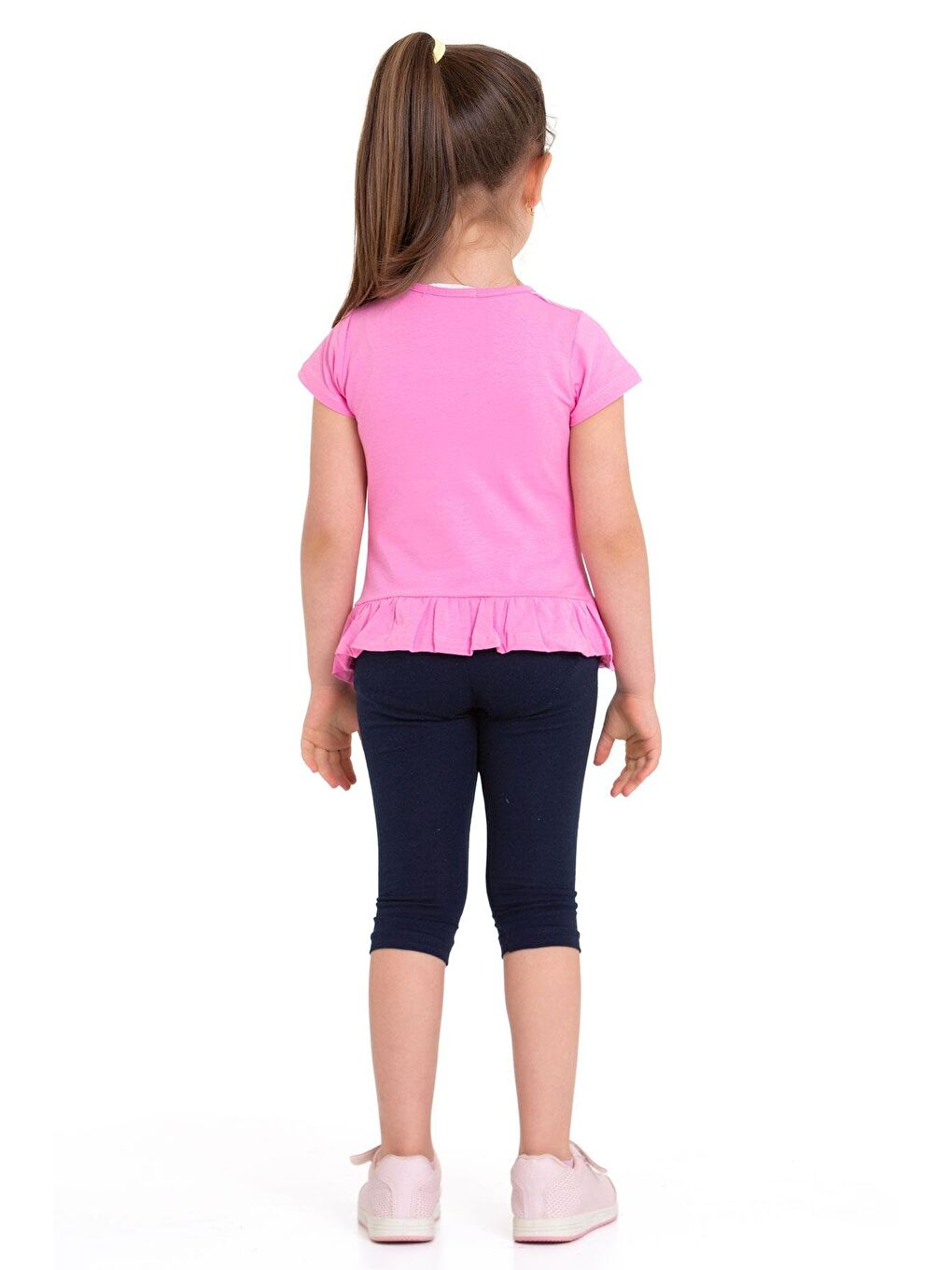 Bisiklet Yaka Kedi Baskılı Pembe Renk Kız Çocuk Taytlı Takım-2