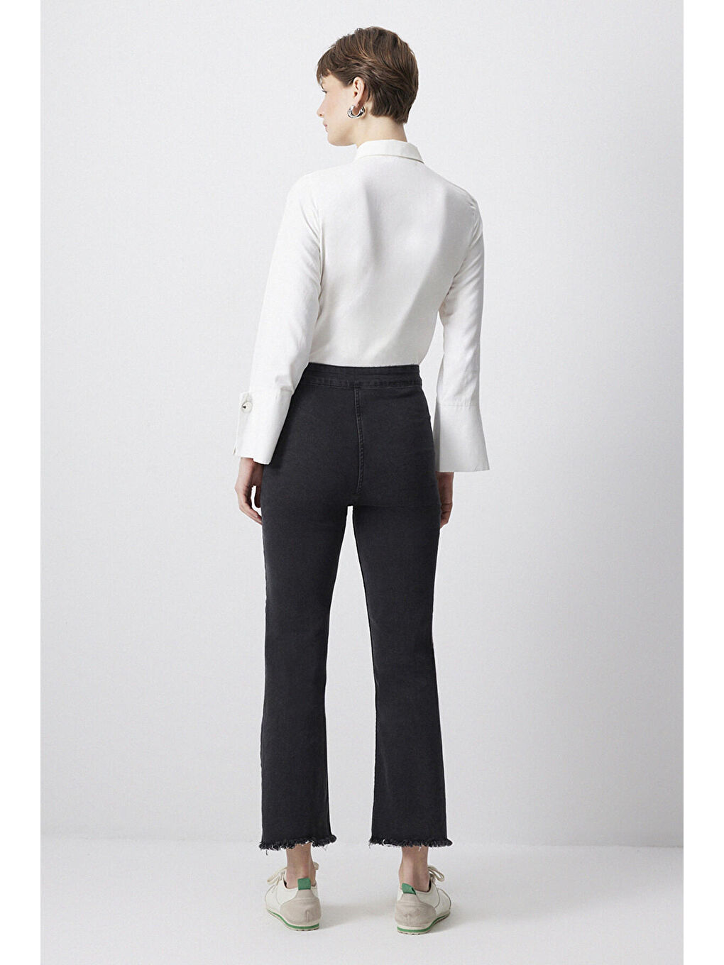 Antrasit Paçası Püsküllü Denim Pantolon-3