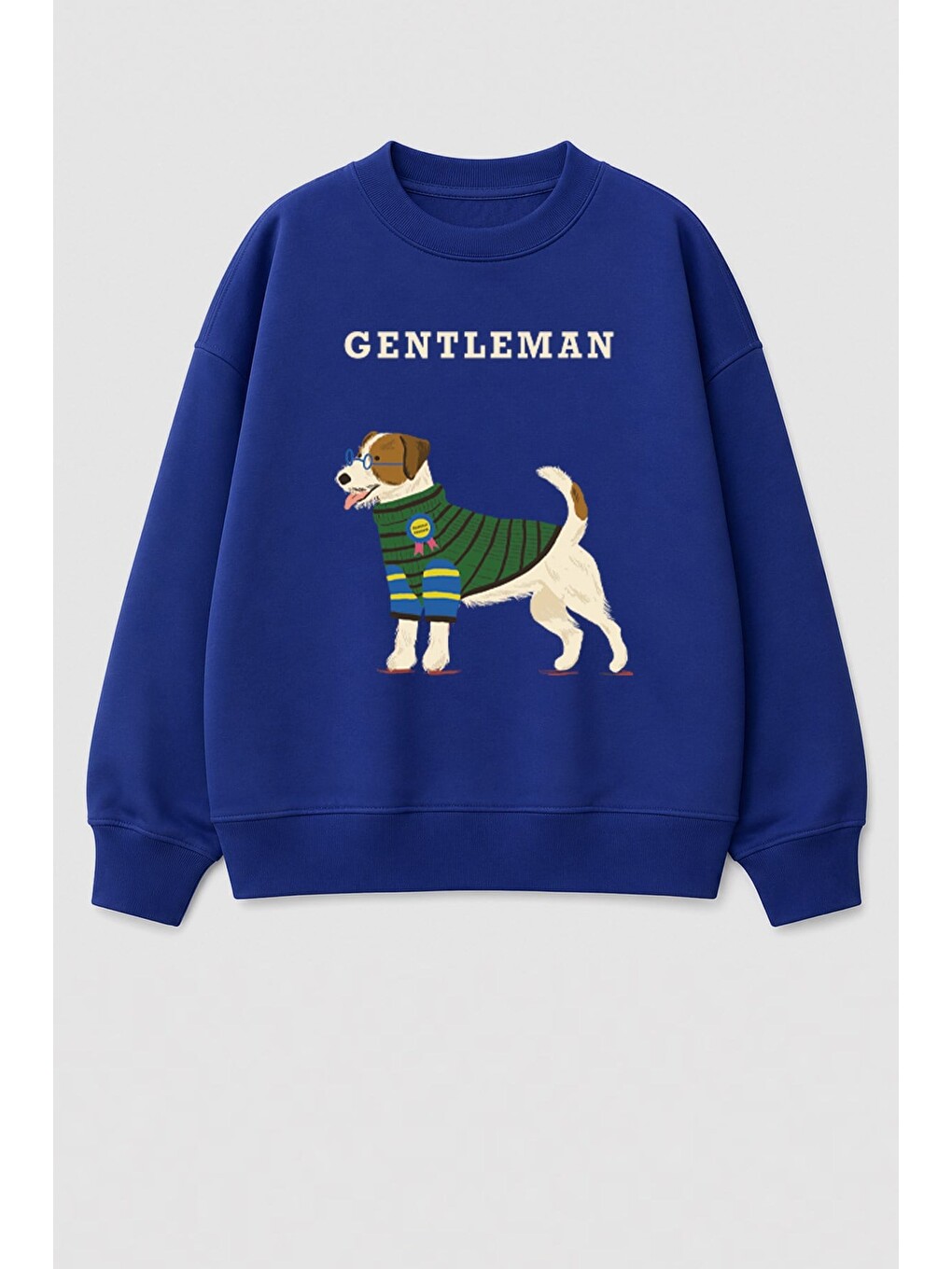 Lacivert Erkek Çocuk 3 İplik Kumaş Hayvan Baskılı Pamuklu Sweatshirt