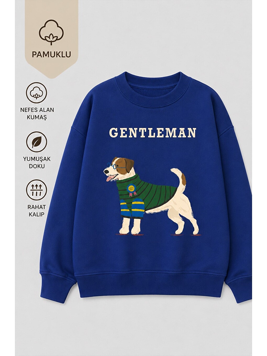 Lacivert Erkek Çocuk 3 İplik Kumaş Hayvan Baskılı Pamuklu Sweatshirt-1