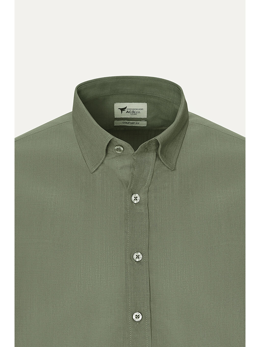 Erkek Haki Comfort Fit Rahat Kesim Gizli Düğme Yaka %100 Pamuk Flamlı Gömlek-6