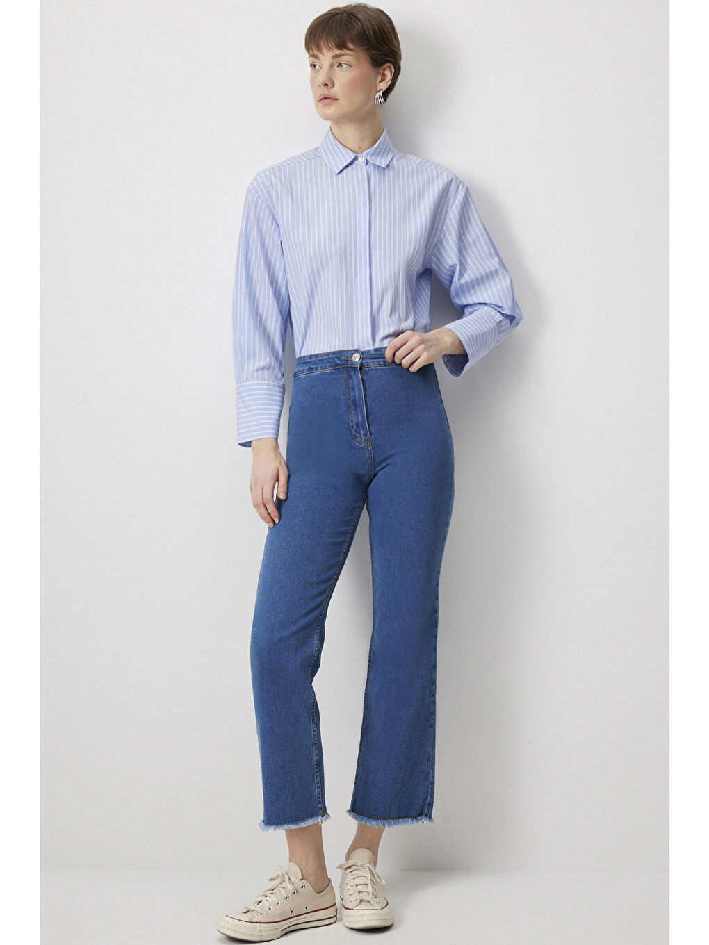 Mavi Paçası Püsküllü Denim Pantolon-2