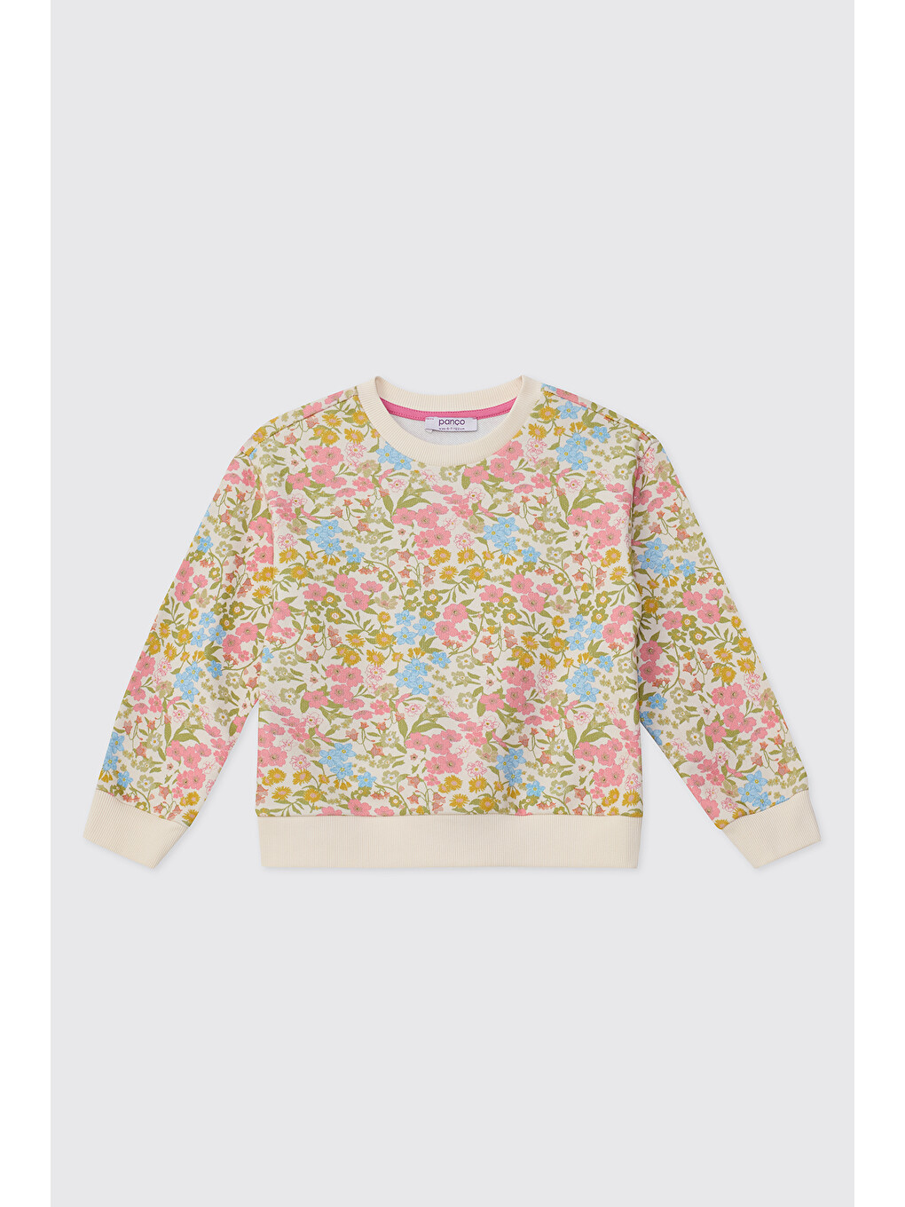 Kız Çocuk Çiçek Desenli Pembe Sweatshirt