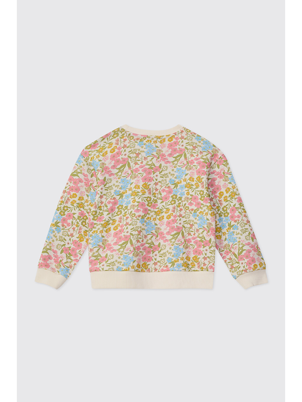 Kız Çocuk Çiçek Desenli Pembe Sweatshirt-1